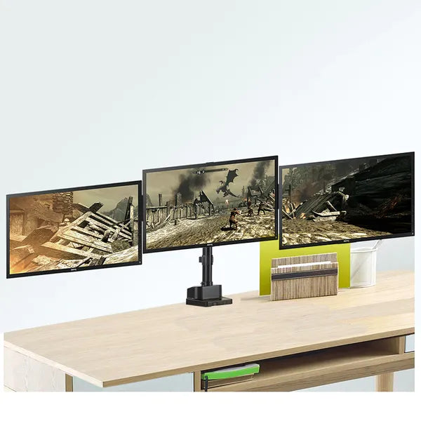 Hárommonitoros asztali tartó 17–27″-es kijelzőkhöz, VESA, 2×USB 3.0