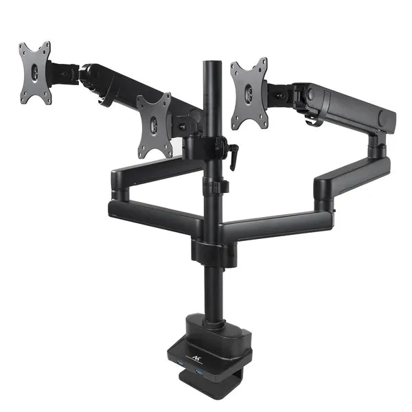 Hárommonitoros asztali tartó 17–27″-es kijelzőkhöz, VESA, 2×USB 3.0