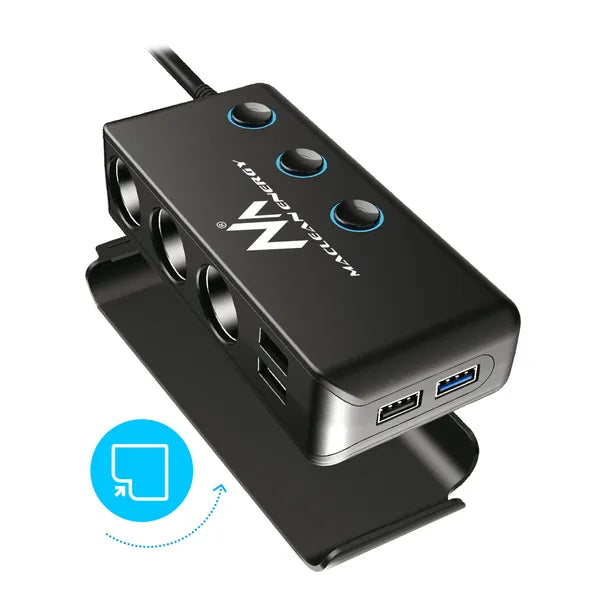 Autós szivargyújtó elosztó, 3 aljzat + 4 USB (QC3.0, PD 18 W), voltmérő, 120 W