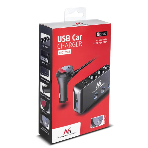 Autós szivargyújtó elosztó, 3 aljzat + 4 USB (QC3.0, PD 18 W), voltmérő, 120 W