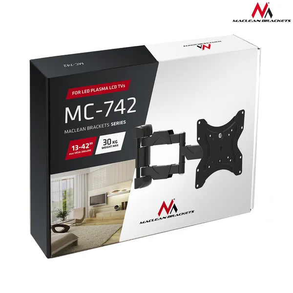 Maclean MC-742 fali TV konzol 13–55”, 30 kg, dönthető, fekete
