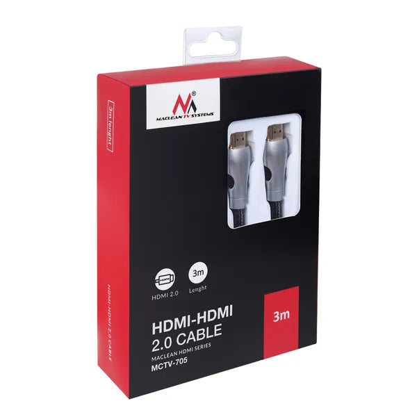 HDMI 2.0 kábel 3 m, 4K@60Hz, nylon fonat, fém csatlakozó