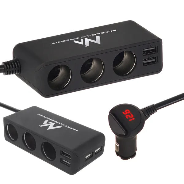 Maclean mce117 autós elosztó 3xszivargyújtó 2xusb 4.8a fekete gumírozott