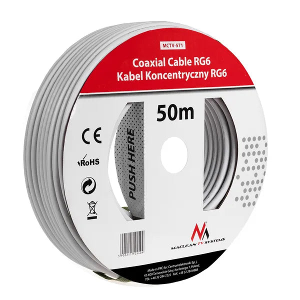 RG6 koaxiális antennakábel 1,0 mm CCS, dupla árnyékolás, 50 m