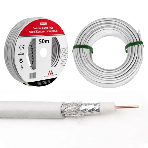 RG6 koaxiális antennakábel 1,0 mm CCS, dupla árnyékolás, 50 m