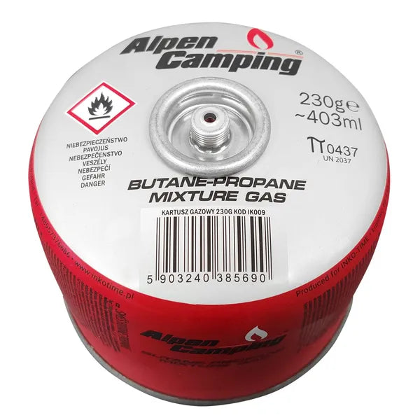 230 g propán-bután menetes gázpatron EN417, 7/16” szelep, -10°C–40°C