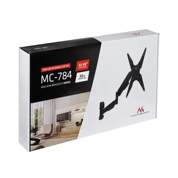Gázrugós, dupla karos TV/monitor fali tartó 32-55”, 22 kg, VESA 400, fekete
