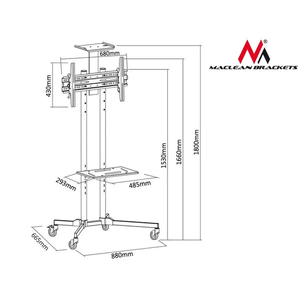 Maclean MC-661 professzionális gurulós TV állvány 32–55", 55 kg, VESA 600×400