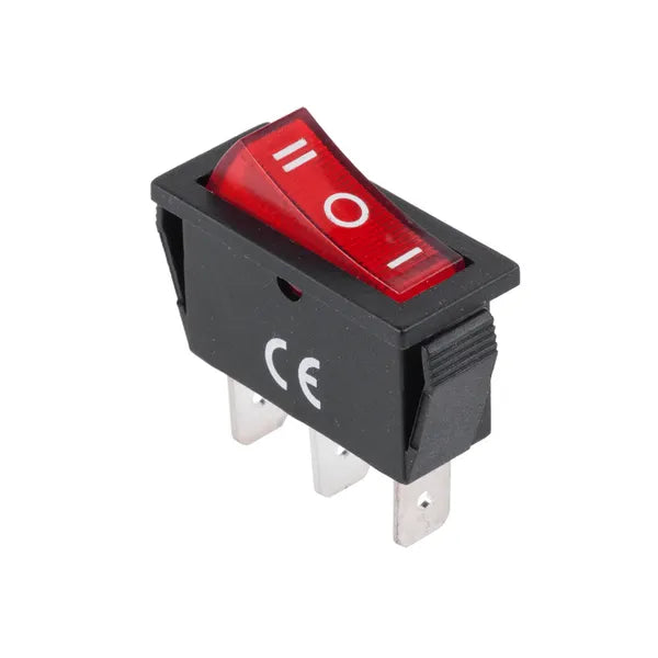 Piros LED-es 3 állású keskeny billenőkapcsoló, 2 tűs, 220 V (IRS-3C)