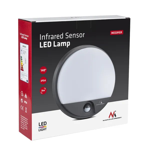 LED mennyezeti lámpa mozgásérzékelővel 15 W IP54 4000 K szürke 21 cm