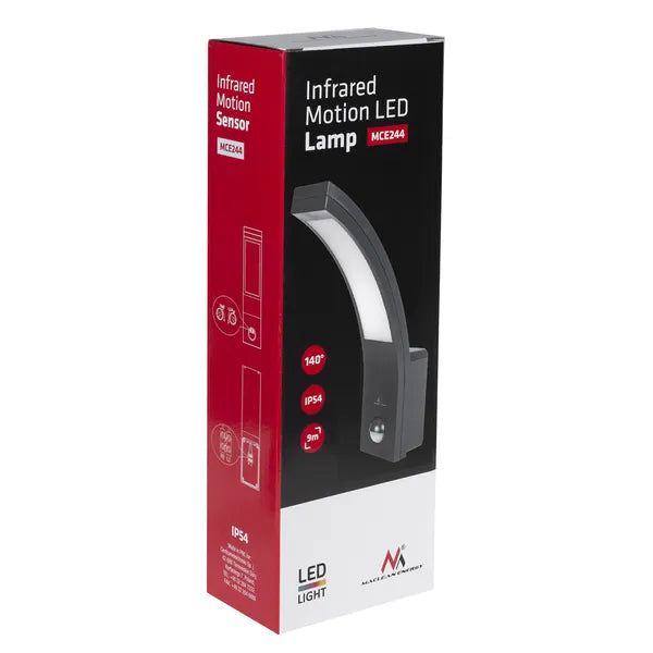 LED kültéri fali lámpa PIR mozgásérzékelővel 10W 750 lm IP54 4000K szürke