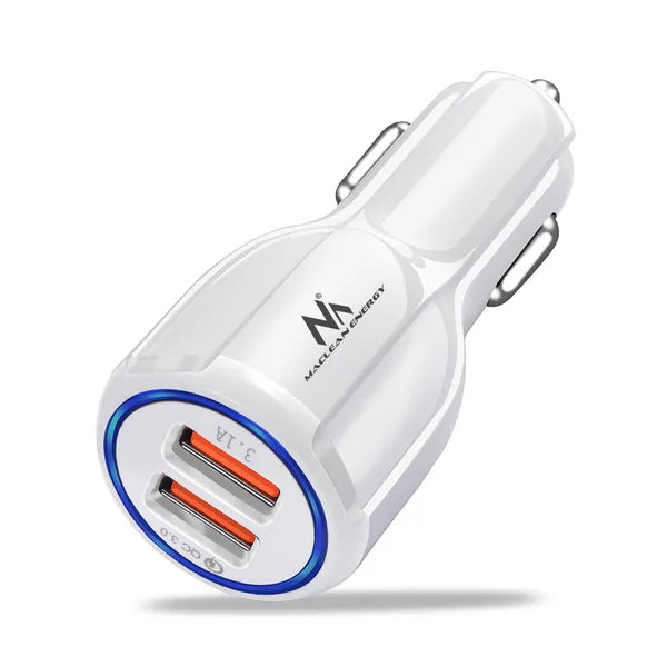 Autós USB töltő 2× porttal, QC 3.0, 30 W, 12–24 V, fehér