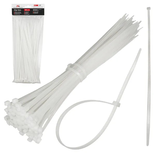 UV-álló fehér nylon kábelrögzítő kötegelő 3,6×250 mm, 100 db