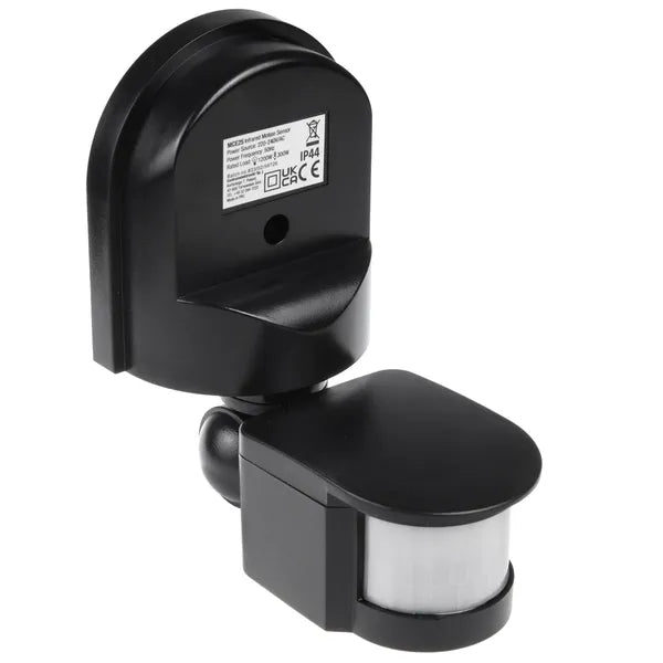 Fali PIR mozgás- és fényérzékelő 180°, IP44, 1200 W, fekete (MCE25)