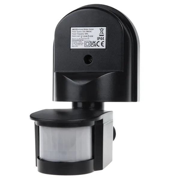 Fali PIR mozgás- és fényérzékelő 180°, IP44, 1200 W, fekete (MCE25)