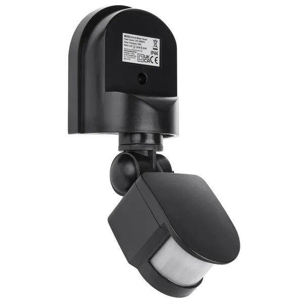 Fali PIR mozgás- és fényérzékelő 180°, IP44, 1200 W, fekete (MCE25)