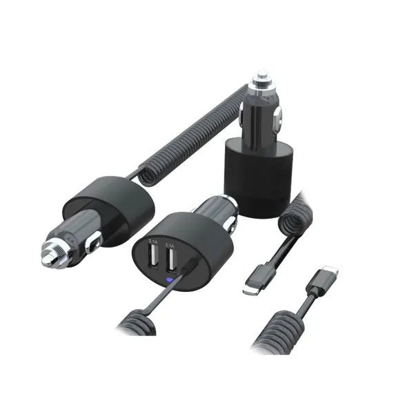 Maclean autós gyorstöltő 2×USB + Lightning spirálkábel 1,8 m, 5,2 A, 12/24 V
