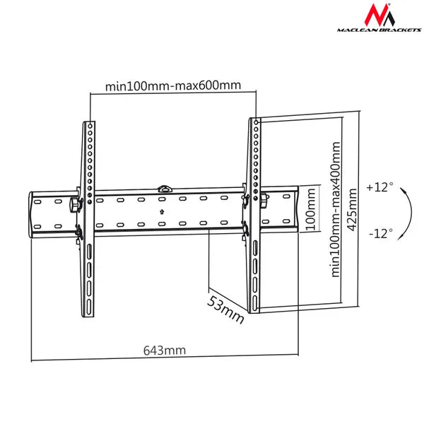 Dönthető TV fali konzol 37-85″, VESA 600×400, 40 kg, fekete