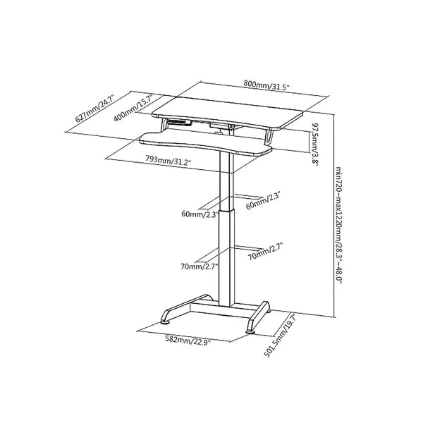 Elektromos magasságállítható íróasztal, 80×40 cm, 72-122 cm, 37 kg, fekete