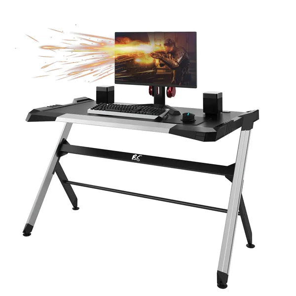 Fekete, nagy RGB LED gamer asztal NanoRS RS150 – 129×72 cm, 50 kg teher