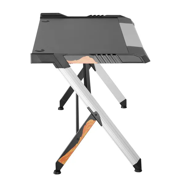 Fekete, nagy RGB LED gamer asztal NanoRS RS150 – 129×72 cm, 50 kg teher