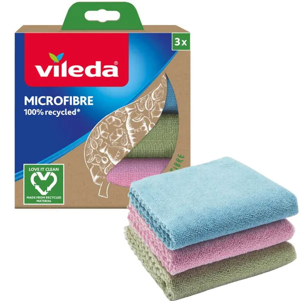Vileda 100% újrahasznosított mikroszálas törlőkendő, 3 db, 30×30 cm