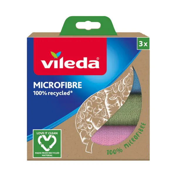 Vileda 100% újrahasznosított mikroszálas törlőkendő, 3 db, 30×30 cm