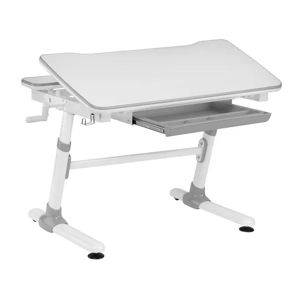 Ergonomikus, magasságállítható gyerek íróasztal dönthető lappal, szürke, 100 kg