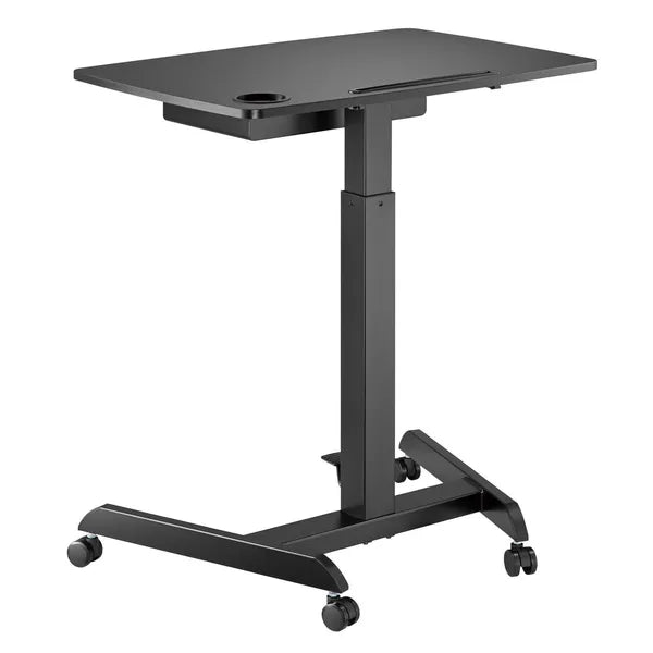 Maclean fekete, pedálos állítható ülő-álló laptopasztal fiókkal, 80×56 cm, 8 kg