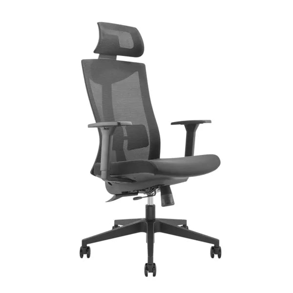 Ergonomikus irodai szék, fekete hálós, magas háttámla, 150 kg teherbírás