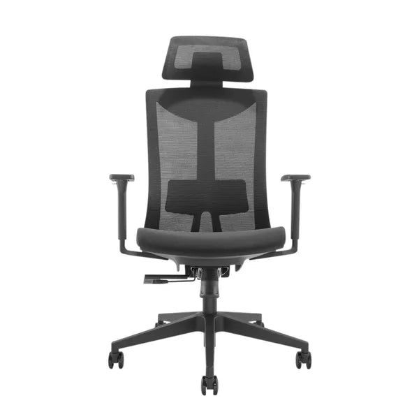 Ergonomikus irodai szék, fekete hálós, magas háttámla, 150 kg teherbírás
