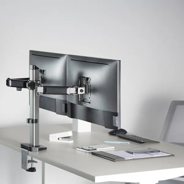 Kétmonitoros állítható asztali tartó 17–32″, 2×9 kg, VESA 75x75/100x100