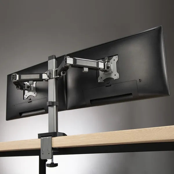 Kétmonitoros állítható asztali tartó 17–32″, 2×9 kg, VESA 75x75/100x100
