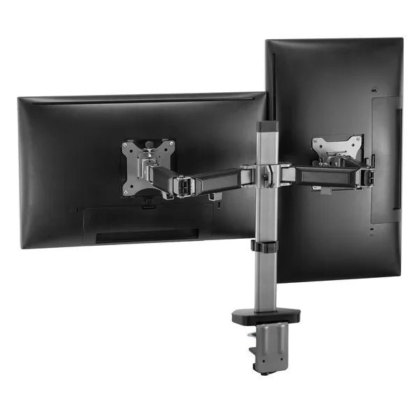 Kétmonitoros állítható asztali tartó 17–32″, 2×9 kg, VESA 75x75/100x100