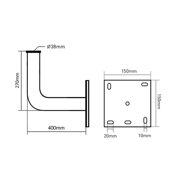 Erkélyes, homlokzati 40 cm-es műholdas antennatartó, Ø38 mm, horganyzott acél