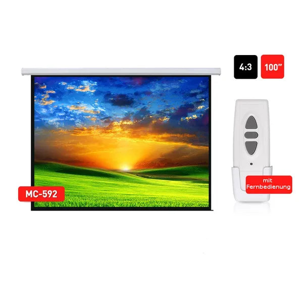 Elektromos vetítővászon 100″ 4:3, 200×150 cm, fal/mennyezet, távirányító