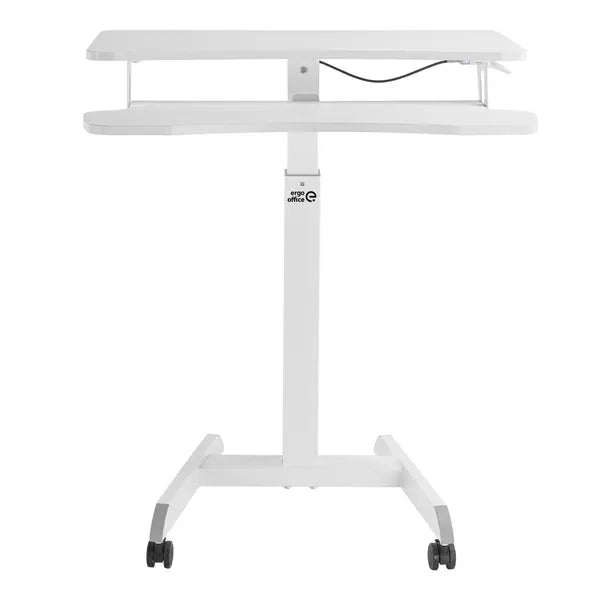 Mobil, magasságállítható munkaállomás dupla lappal, fehér, 80×40 cm, 8 kg