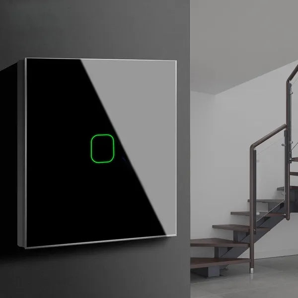 Maclean érintős üveg villanykapcsoló, 1-gangos, fekete LED-es, 86×86 mm