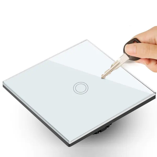 Érintésvezérelt WiFi okos fénykapcsoló, 1 gomb, üvegpanel, fehér, 86×86 mm