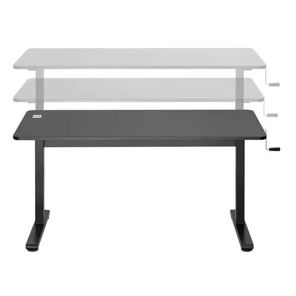 Fekete, kézi magasság-állítható íróasztal, 140×60 cm, 70-117 cm, 40 kg