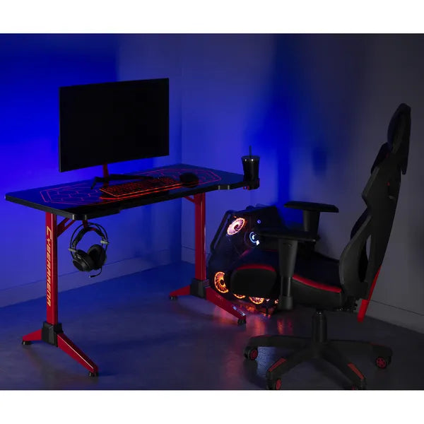 RGB LED gamer asztal fekete, 120×60 cm, 100 kg teherbírás, 76 cm