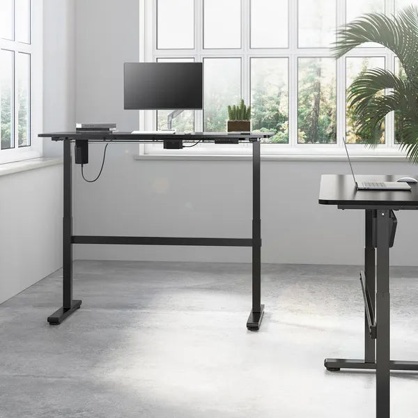 Szürke, elektromosan állítható íróasztal 140×60 cm, 73–118 cm, 50 kg