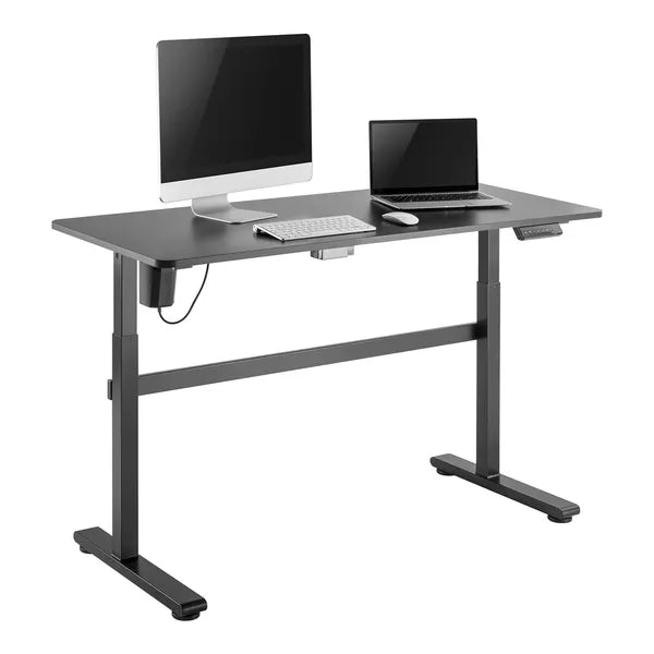 Szürke, elektromosan állítható íróasztal 140×60 cm, 73–118 cm, 50 kg