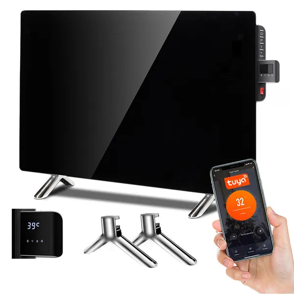Üveg infrapanel 600 W WiFi Tuya termosztát, fekete 55×100 cm