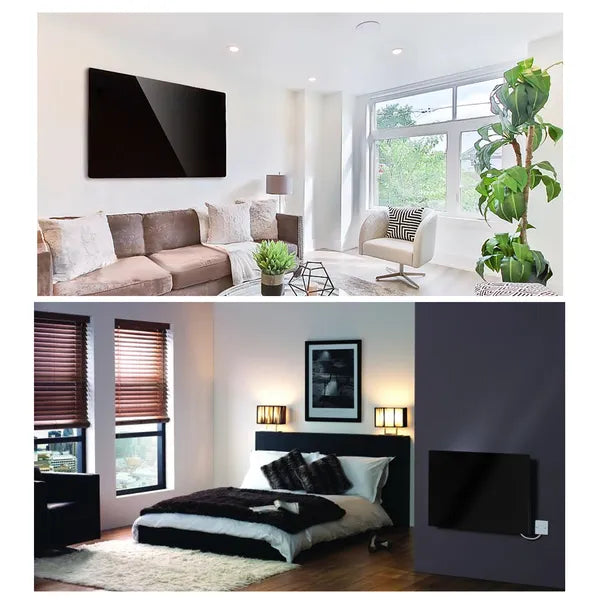 Üveg infrapanel 600 W WiFi Tuya termosztát, fekete 55×100 cm