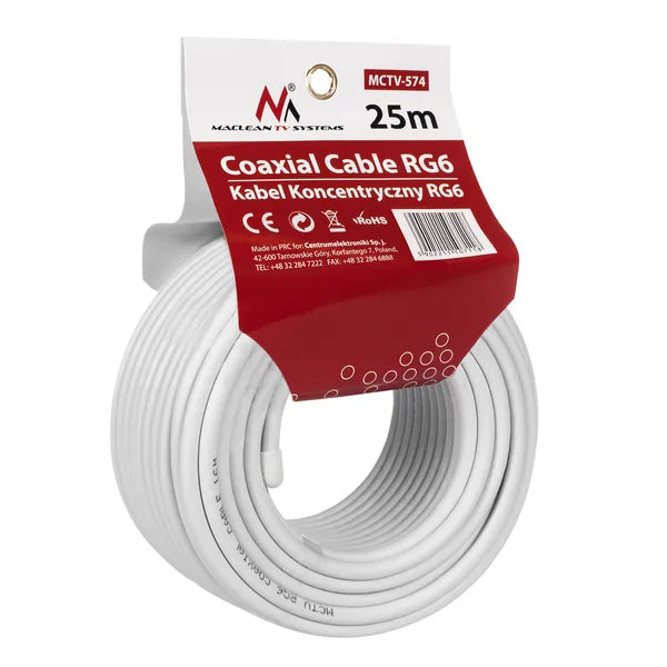 RG6 koaxiális antenna és műholdas kábel 25 m 75 Ohm 1 mm CCS dupla árnyékolás