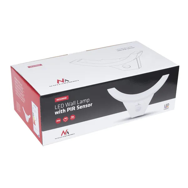 Fehér LED fali lámpa PIR mozgásérzékelővel, 10W, 800 lm, IP54, 4000K