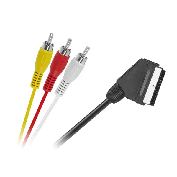 Scart (EURO) – 3 x RCA audio-video kábel, 1,5 m, fekete