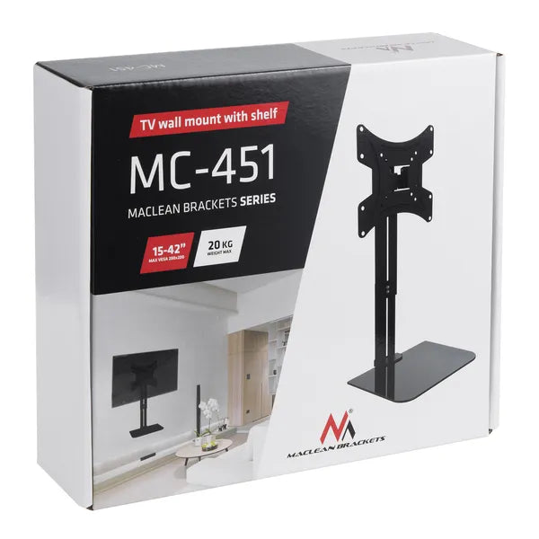 Maclean MC-451 TV falitartó polccal, 15–42”, 20 kg, VESA 200×200