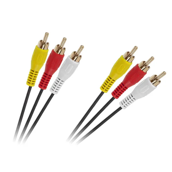 3×RCA komponens kábel, dugó-dugó, 2 m, aranyozott érintkezők